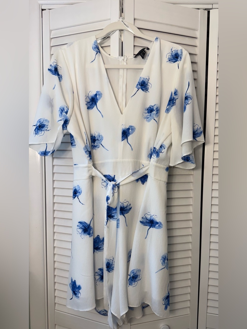 Atmosphere White Midi Dress with Blue Floral Print